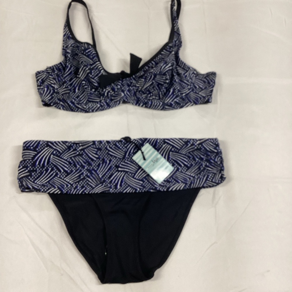 Elegant Black and Blue Women's Bikini Set by Pour Moi. 14 bottom and 38DD top